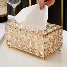 [Tempat Tisu Kristal Mewah] Tempat Tisu Kristal Elegan Berbingkai Emas Gaya Eropa | Struktur Besi Cor, Desain Kaca Potongan Bening, Dekorasi Rumah Mewah, Dekorasi Meja Makan | Kotak Kaca Potongan - MultiWarna - View 6