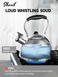 shoxil 1pc 2.5L Stainless Steel Whistling Tea Kettle, Suitable For Brewing Coffee And Tea, Silver Color With Black Handle Whistling Teapot - View 3
