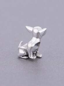 一件极简风格925纯银吉娃娃锆石镶嵌吊坠珠，可DIY制作，纪念款，中性生日礼物 - 銀色 - 查看 4