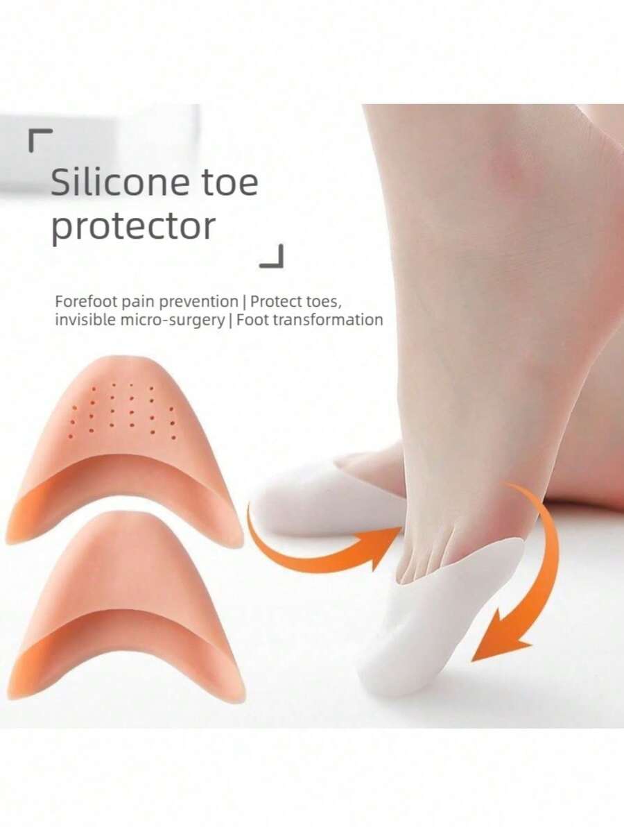 One Pair Of Silicone Toe Protectors, Suitable For High Heels And Ballet Shoes, Providing Soft Cushioning, Friction Protection, And Breathable Forefoot Support. - Apricot - View 1