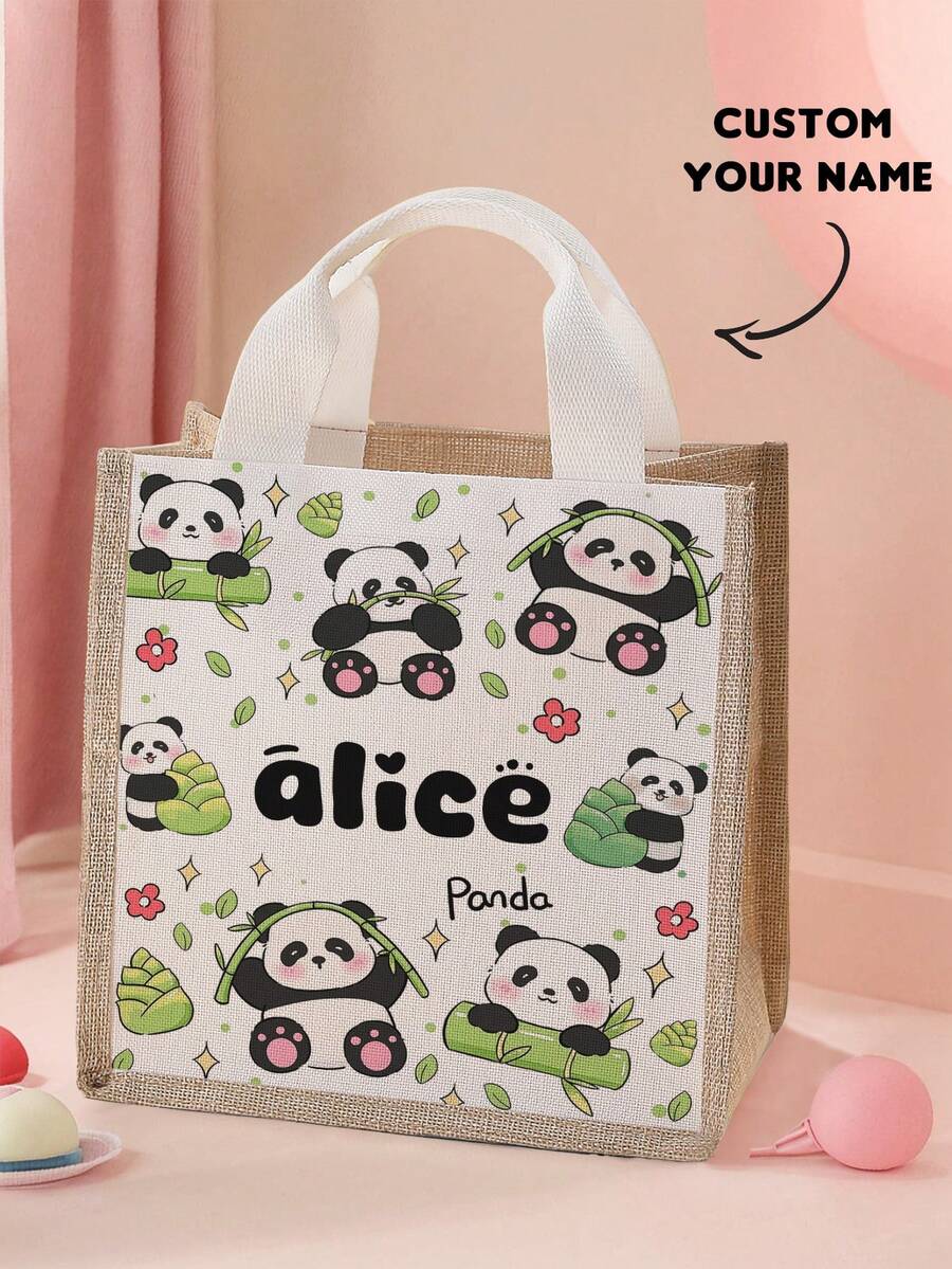 1 buah Tas Tangan Kecil Motif Panda & Gajah Kartun dengan Nama Kustom, Dapat Disesuaikan Sesuai Desain Unik Anda, Sempurna untuk Anak-anak, Cetak Nama Anda Sendiri atau Nama Saudara Perempuan dan Teman Sekelas sebagai Hadiah - MultiWarna - View 1