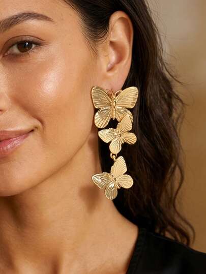 1对新款创意优雅百搭休闲时尚蝴蝶长款垂坠耳环，适合日常佩戴、外出和约会
