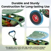 Garden Cart Workseat with Wheels, Rolling Gardening Stool with 360° Swivel Seat, Wagon Scooter with Steering Handle & Utility Tool Tray for Planting, Weeding, Lawn Care - C - Ver 4