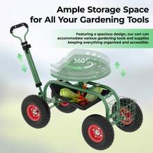 Garden Cart Workseat with Wheels, Rolling Gardening Stool with 360° Swivel Seat, Wagon Scooter with Steering Handle & Utility Tool Tray for Planting, Weeding, Lawn Care - C - Ver 5