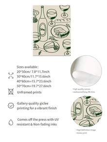 1PC Modern Kitchen Wall Art Poster-Frameless Green Wine And Cheese Canvas Print, Perfect For Home Decor, Art Deco Style, Classic Theme-Ideal For Kitchens, Home Offices, Bathrooms, Living Rooms, And Dining Rooms - Multicolor - View 2