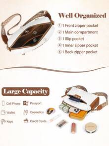 NEWHEY Men's Sling Bag, Small Size Genuine Leather Crossbody Bag, Quilted Shoulder Bag With Adjustable Guitar Strap, Waterproof Handbag For Travel, Shopping, Work - Multicolor - View 2