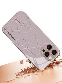 1pc Customizable Text With Gray Background, Rose Gold Line Floral Design TPU+PC Tempered Glass Material Phone Case Compatible With IPhone 17 Pro Max/17 Air/16 Pro Max/15 Pro/14 Plus/13 Pro/12 Pro Max/11/Xs Max/8/7/6 Plus, S24 Ultra/S25 Ultra/A12/A55/A31/A22, UV High-Definition Printing, Business Creative Elegant, Fashionable Luxury, Holiday Party Gift, Pink High-End Protective Case - Pink - View 5