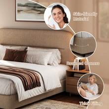 Boucle Upholstered Bed Frame, Upholstered Platform Bed With Headboard And Footboard, Modern Bed Frame Twin/Full/Queen/King, Black / Grey/ White/ Beige/ KhakiTwin Size Boucle Bed Frame/ Full Size Boucle Bed Frame/ King Size Boucle Bed Frame - Màu Khaki - Xem 2