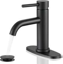 Matte Black Bathroom Sink Faucet Single Handle Vanity Faucet With Pop-Up Drain And 2 Hoses - Black - View 10