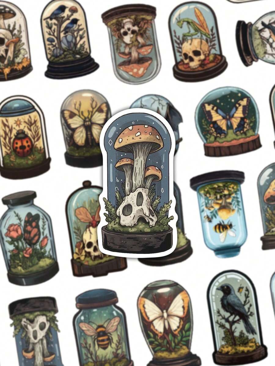 50pcs VINYL Stickers Creative Aesthetic For Journal, Phone Case, Tablet, Water Bottle, Desk, Luggage, Waterproof Decals - Multicolor - View 1