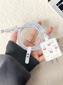 Ensemble de 5 en 1 de protecteurs de câble et de chargeur avec visage souriant et câble de 1,5 m pour charge rapide 20W - Multicolore - Voir 1