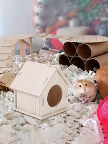 Mini-habitat ideal para hamsters, ratos e gerbos com menos de 5,5 cm (2,17 polegadas). Acessórios confortáveis para gaiola e plataformas de exercício. Cercado para animais de estimação. Abrigo compacto de madeira com telhado. - Tamanho Único - Ver 6