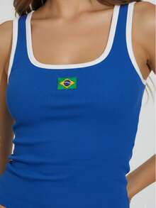 Women's Tank Top Brazil Core Square Neckline World Cup Brazilian Girl Ribbed Straps Premium Basic Stylish Versatile Clean Girl - Royal Blue - View 2