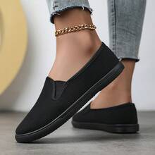 Zapatos de lona para mujer, zapatos deportivos planos, zapatos de trabajo versátiles y casuales, zapatos para exteriores, zapatos de enfermera, zapatos ligeros de slip-on - Todo negro - Ver 2