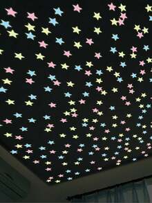 100/200片夜光星星，发光墙贴/天花板贴，让您的卧室如同夜空般闪耀，卧室装饰，家居装饰（本产品需要光源才能发光 - 如果您介意这一点，请勿购买）墙贴 - A - 查看 3
