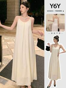 Đầm hai dây dáng rộng màu trắng kiểu Pháp Y6Y dành cho nữ, thích hợp mặc mùa hè. - trắng - Xem 15