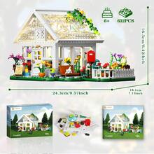 Garden House Building Block Set, Creative Garden Playset Toy With Flowers Potted & Cat Playset, Build A Greenhouse Model, Gifts For Adults Friends Girls And Ideal As Birthday, Halloween & Christmas Gifts. - 白色 - 查看 8
