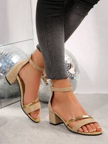 2025 New Prom High Heels 5.5cm Chunky Heel Fashionable Glitter Cute Sandals For Teenagers - Gold - View 6