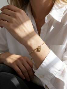 Charm-In 1pc Elegant Bracelet With Sparkling Zirconia Stones, Versatile For Daily Wear Or Gatherings, Suitable As Holiday Gift - Yellow Gold - View 2