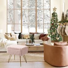 Taburete de tocador con cuero sintético y almacenamiento, 40.64Cml X 30.48Cmw X 43.18Cmh Sofá otomano suave con 4 patas de metal y pies antideslizantes, Asiento acolchado y peludo, Sillas multifuncionales modernas para maquillaje - Rosa - Ver 8