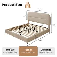 Boucle Upholstered Bed Frame, Upholstered Platform Bed With Headboard And Footboard, Modern Bed Frame Twin/Full/Queen/King, Black / Grey/ White/ Beige/ KhakiTwin Size Boucle Bed Frame/ Full Size Boucle Bed Frame/ King Size Boucle Bed Frame - Màu be - Xem 9