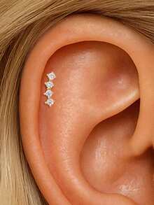 SereneSpark 1件925纯银经典几何元素立方氧化锆耳钉，平底耳骨耳廓穿孔，适合女性日常佩戴、派对、婚礼和宴会等场合。 - 金色 - 查看 9