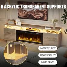 [2 Packages Shipping]70 Inch Fireplace TV Stand For TVs Up To 80 Inches, Stainless Steel Pipe,2-Tier Storage Cabinet, Living Room Media ,Contemporary Wood Entertainment Center With 36" Electric Fireplace & Remote,Thanksgiving,Christmas  Gift - 查看 2