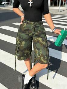 女式低腰迷彩宽松阔腿九分牛仔裤 - 迷彩 - 查看 1