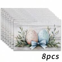 4pcs Easter Themed Placemats, Featuring Minimalist Easter Egg Patterns And Floral Designs, Suitable For Party Dining, Holiday Decor And Easter Decoration. Size: 30x45cm, Applicable For Seasonal Home Decor, Holiday Table Decor, Farmhouse Style, Washable Placemats Holiday Table Decor And Home Entertainment. An Ideal Gift. - Multicolor - View 24