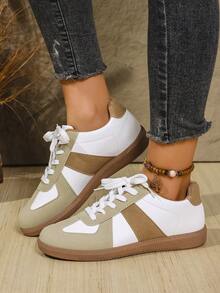 1 đôi giày thể thao buộc dây thoáng khí, màu trắng, dành cho cả nam và nữ, thích hợp cho mùa xuân, hè, thu và đông. - trắng - Xem 4