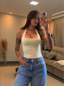 Women's Fitted Blouse Y2K HALTER Square Neck Basic Sexy Summer Fashion - TẮT - Xem 1