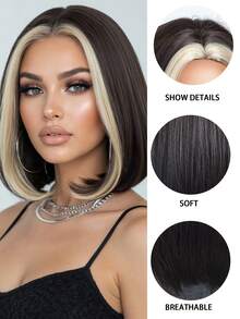 12英寸多色分缝波波头假发，女士假发，耐热合成假发，适合节日、旅行、化装舞会、派对、日常佩戴、音乐节、婚礼季、女孩节日礼物 - 挑染金色 - 查看 8