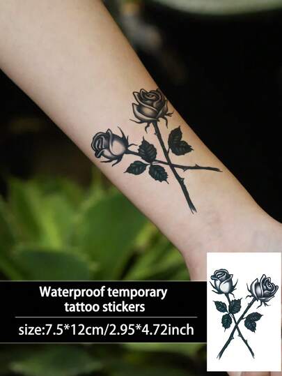 1片装纹身贴纸，玫瑰Y2K风格，防水防汗，一次性使用，适用于女性和成人，可用于脸部、手臂、腰部、胸部、腿部、腹部、颈部、手部、手指、背部等部位，适合舞蹈派对舞台表演，现代主义人体彩绘。