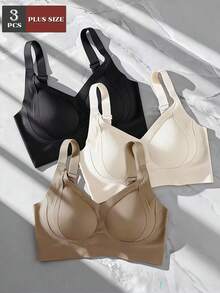 3-Piece Seamless Breathable Wireless Sports Bra For Women - Full Coverage Design, Anti-Slip Material, With Lifting And Support Functions, Comfortable To Wear, Ribbed Details, Made Of Nylon And Elastic Fiber Blend, Hand Wash. Elegant Solid Color Design. - Nhiều màu - Xem 1