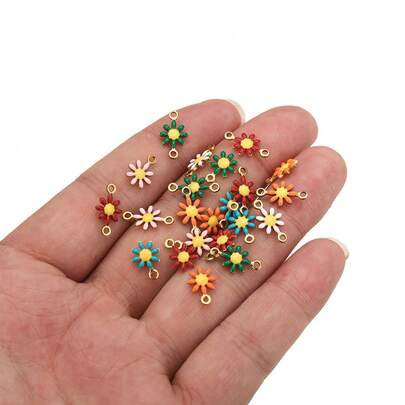 20个304不锈钢18K镀金多色单/双孔滴水雏菊吊坠DIY饰品制作配件，适合女性日常佩戴