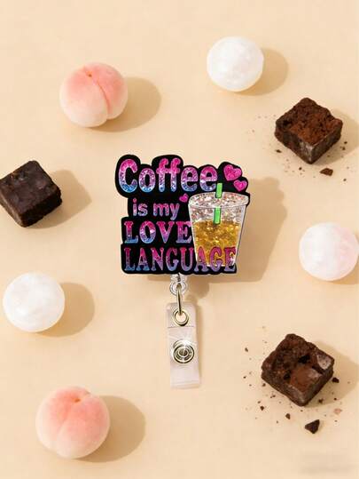 Retractable Badge Reel ID Card Holder, "Coffee Is My Love Language", Cute Shiny Clip Holder With Heart Icon, Badge Reel, Convenient, For Coffee Shop Employees, Coffee Lovers, Nurse Name Tag Holder, Pediatric Care Nurses Gifts, Hospital Staff, Students, Medical Workers And Employees Badge Gift, Room Decor, ID Card Sleeve, Wedding, Office Supplies