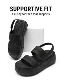 Sandalias de Plataforma para Mujer, Sandalias de cuña elásticas con Puntera Abierta para Playa Verano - Blanco y Negro - Ver 8