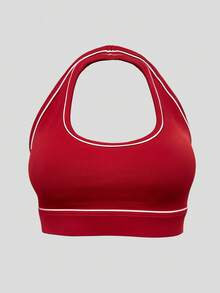 Sodalemon Women's Contrast Color Yoga Sports Bra, Padded, Racerback Design, Activewear Fitness Workout Bra Spring - Red - View 3