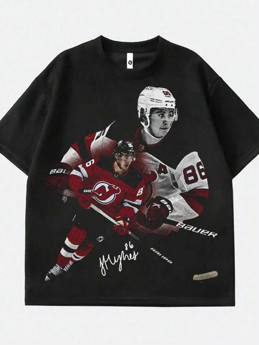 Inspired By Jack Hughes Halftone PNG Design – Hockey Player – High-Resolution Instant Download - Hal - 黑色 - 查看 1
