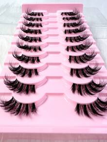 10 Pairs 3D Faux Mink False Eyelashes, Natural Long Full Strip Half Eye Lashes, Transparent Stem Short Imitation Mink Eyelashes, Makeup Thick Lashes - Black - View 7