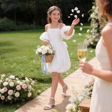 Girls' Chunky Low Heel Sandals Fashion Open Toe Ankle Strap Summer Sandals Suitable Wedding Party Dress Shoes & Daily Wearing - White - View 8