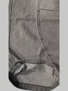 1 pieza Jeans anchos de estilo japonés con ajuste holgado y desgastados para hombres, de la marca Justice Brother, versátil - Gris - Ver 11