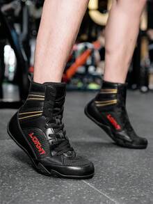 TACHUAN 1 Pair Men's High-Top Professional Boxing Shoes, Wrestling Training Boots, Muay Thai Kickboxing Shoes, Fitness Martial Arts Sneakers - Black and Yellow - View 5