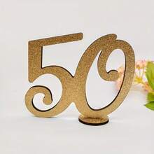 1pc Shiny Gold Number "50" Desk Plaque, Elegantly Designed And Crafted, Versatile For 50th Anniversary, Birthday Or Milestone Celebrations To Infuse Golden Charm. The Multifunctional Nature Of This "50" Desk Plaque Is Another Key Feature. - View 2