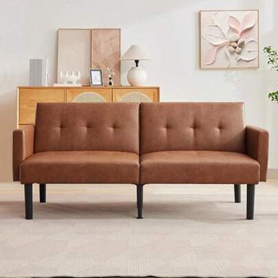 Sofá cama futón moderno con estructura de madera, sofá cama convertible de 190 cm, sofá 3 en 1 que ahorra espacio para sala de estar, habitación de invitados y oficina, color marrón