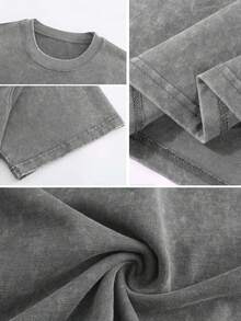 Funny Graphic Tee Short Sleeve T-Shirt Vintage Wash Tee Black Teeth Graphic Print Casual Daily Wear Y2K Street Wear Unique Quirky Pattern Short-Sleeve T-Shirt - 灰色 - 查看 7