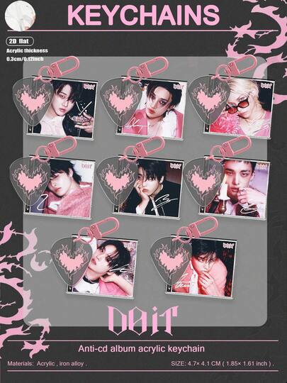 SKZ K-Pop Style BANGCHAN, CHANGBIN, SEUNG/MIN, LEEKNOW, FE/LIX, I.N Acrylic Keychain Pendant, Personalized Car/Card/Bag Decoration, Suitable For Men And Women, Christmas, Halloween, Holiday Gift