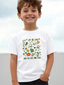 Camiseta infantil de cuello redondo 100 % algodón con iconos irlandeses de dibujos animados para el Día de San Patricio. Camiseta blanca de manga corta con divertidos elementos del Día de San Patricio. Regalo para enfermera de la UCI pediátrica. Camiseta de San Patricio con colores cómodos. Largo regular. Camiseta con lazo de trébol de la suerte. Camiseta verde de enfermera con trébol. Camiseta con estampado artístico "One Lucky Nurse". Camiseta de trébol. Camiseta infantil del Día de San Patricio. Ropa irlandesa de la suerte. Camiseta unisex de manga corta. Ropa suave y transpirable para niña/niño. Ropa para adolescentes. Material cómodo. Ajuste cómodo. Material suave. - Blanco - Ver 3