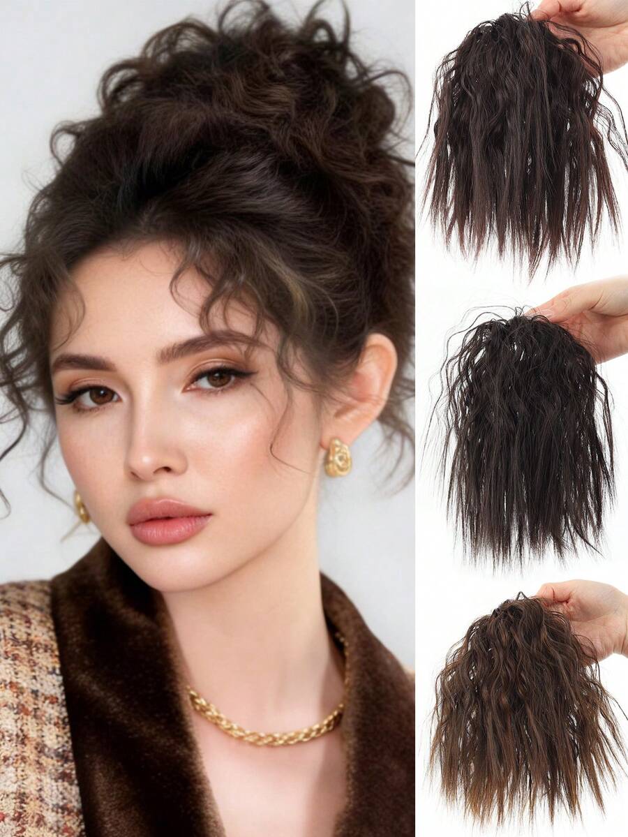 Tóc giả tổng hợp kiểu búi tóc xoăn, tóc nối kiểu chignon gợn sóng với dây chun, kiểu tóc bồng bềnh dành cho phụ nữ sử dụng hàng ngày và dự tiệc. - Nhiều màu - Xem 1
