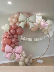 Pink & Beige Bow Heart Shaped Balloons, Pink Baby Pink Cream White Latex Balloons, Giant Bow Helium Foil Balloons, 18 Inch Heart Shaped Balloons, Girl Birthday Engagement Party - Multicolor - View 8